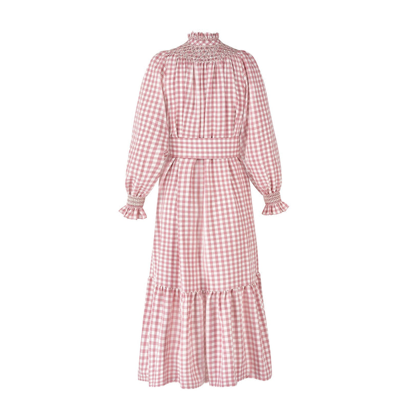 Colette Dress Copper Beech Gingham with Autumn Leaves Hand Smocking