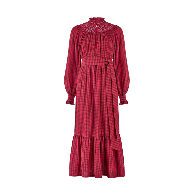 Colette Dress Pomegranate Gingham with Magenta Magic Hand Smocking