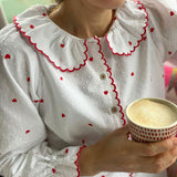 XS De Beauvoir Blouse Love Is In The Air Plumetti with Big Love Embroidery