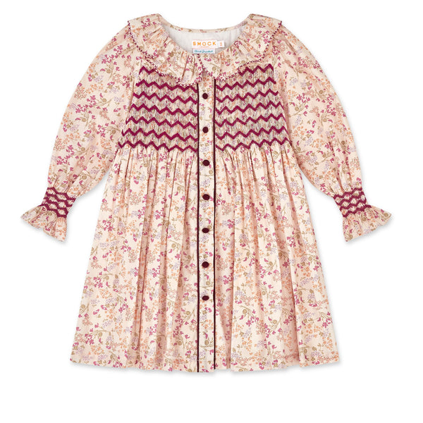 Elizabeth Blackwell Dress Heather in Bloom with Majestic Magenta Hand Smocking