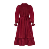 Emmeline Pankhurst Women's Dress Mulberry Needlecord With Heather Haze Hand Smocking