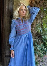 Emmeline Pankhurst Dress Chambray with Strawberries and Cream Hand Smocking