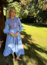 Emmeline Pankhurst Dress Chambray with Strawberries and Cream Hand Smocking