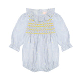 Jane Austen Romper Daisy Stripe with Lemon Sherbet Hand Smocking