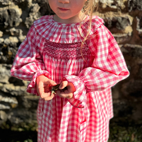 Kahlo Dress Fruit Fool Gingham with Cherryaid Hand Smocking