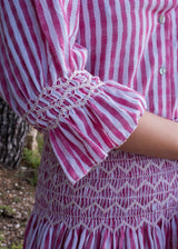 Mary Stopes Skirt Painted Pink Stripes with Icecap Hand Smocking