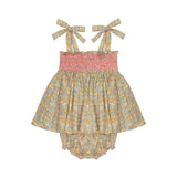 Maya Blouse and Bloomer Set with Pomelo Paradise Hand Smocking made with Liberty Michelle Yellow