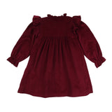 8-10y Mirabai Dress Mulberry Needlecord with Heather Haze Hand Smocking