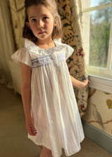 Nightingale Girls Dress Moonstone White with Cornflower Hand Smocking