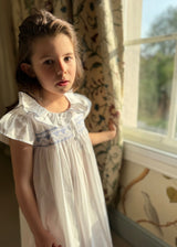 Nightingale Girls Dress Moonstone White with Cornflower Hand Smocking