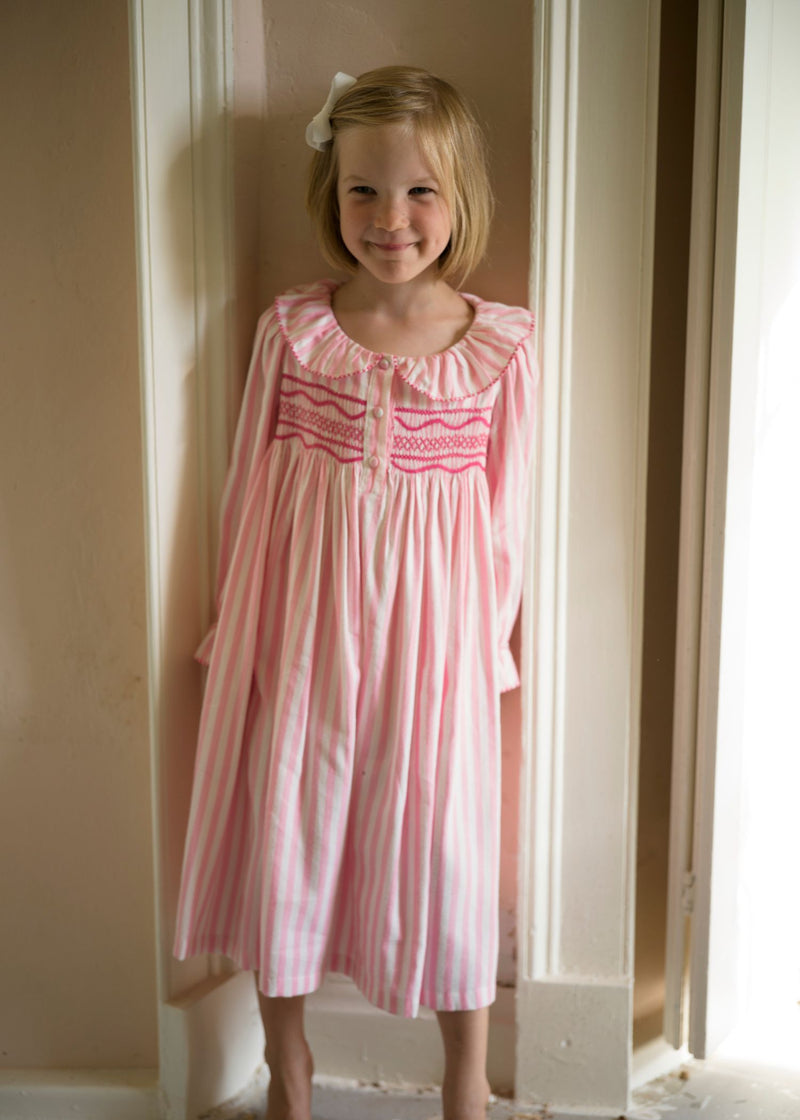 Nightingale Dress Sugar n Spice Stripe with Cherry Drop Hand Smocking