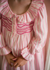 Nightingale Dress Sugar n Spice Stripe with Cherry Drop Hand Smocking