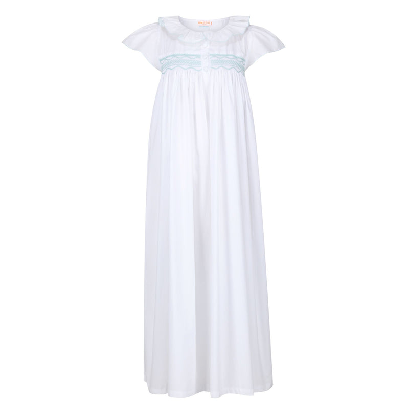 Nightingale Women's Dress Moonstone Short Flutter Sleeves with Ice Stacked Curves Hand Smocking