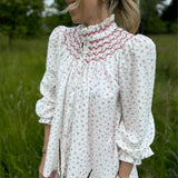 Pom x Smock London Scholl Women's Blouse Rosebud Plumetti with Hellebore Hand Smocking Edition 24