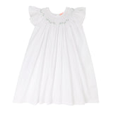 Queen Elizabeth 1st Girl's Dress Moonstone White with White Laurel Hand Smocking