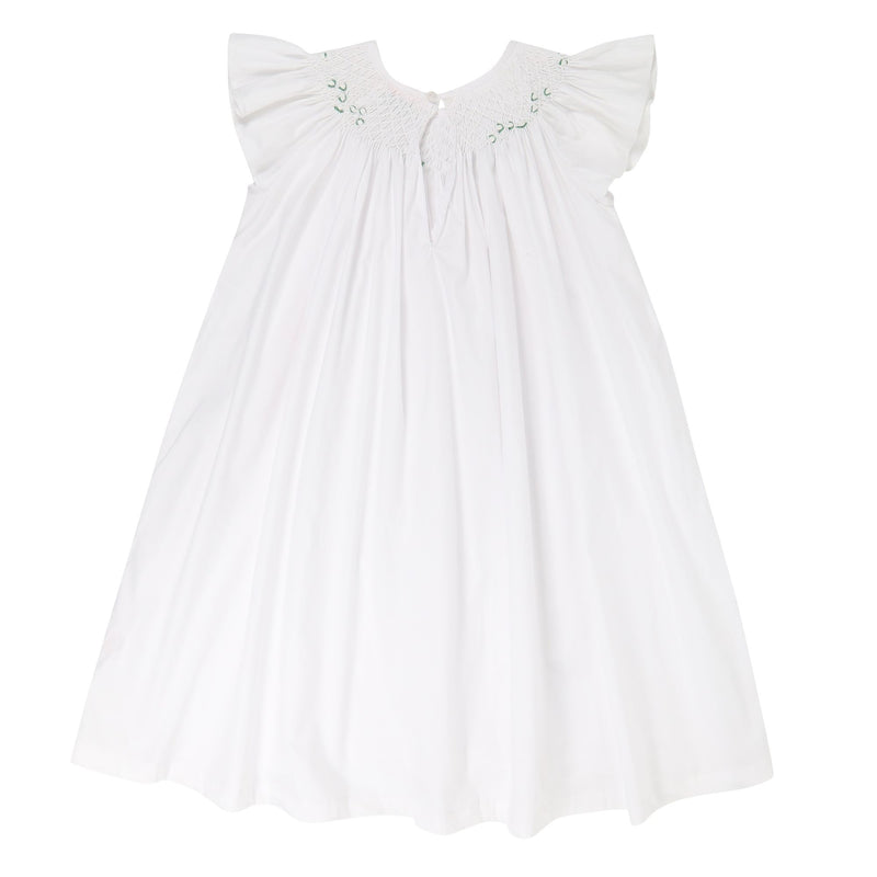 Queen Elizabeth 1st Girl's Dress Moonstone White with White Laurel Hand Smocking