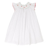 Queen Elizabeth 1st Girl's Dress Moonstone White with Strawberry Hand Smocking
