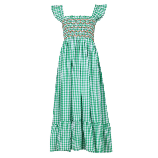 Rachel Carson Women's Dress Spring Green Gingham with Clementine Hand Smocking