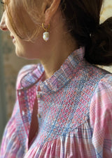 Rosa Parks Women's Blouse Bubblegum Check with Forget-me-not Hand Smocking Edition 4