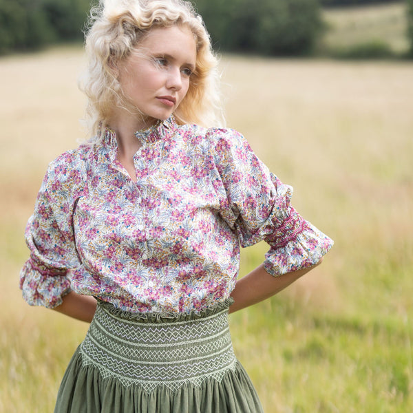 Shelley Blouse with Copper Beach Hand Smocking made with Liberty Swirling Petals Edition 5