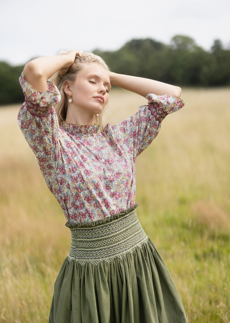 Shelley Blouse with Copper Beach Hand Smocking made with Liberty Swirling Petals Edition 5