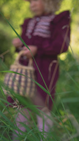 8-10y Mirabai Dress Mulberry Needlecord with Heather Haze Hand Smocking