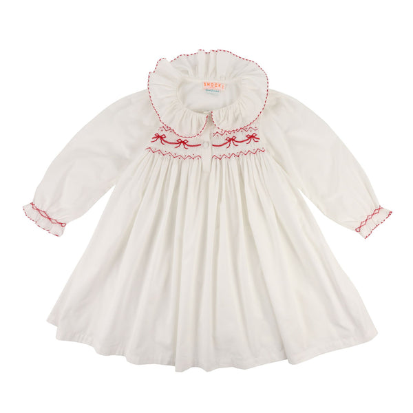 Nightingale Girls Dress Moonstone with Scarlet Bows Hand Smocking ...